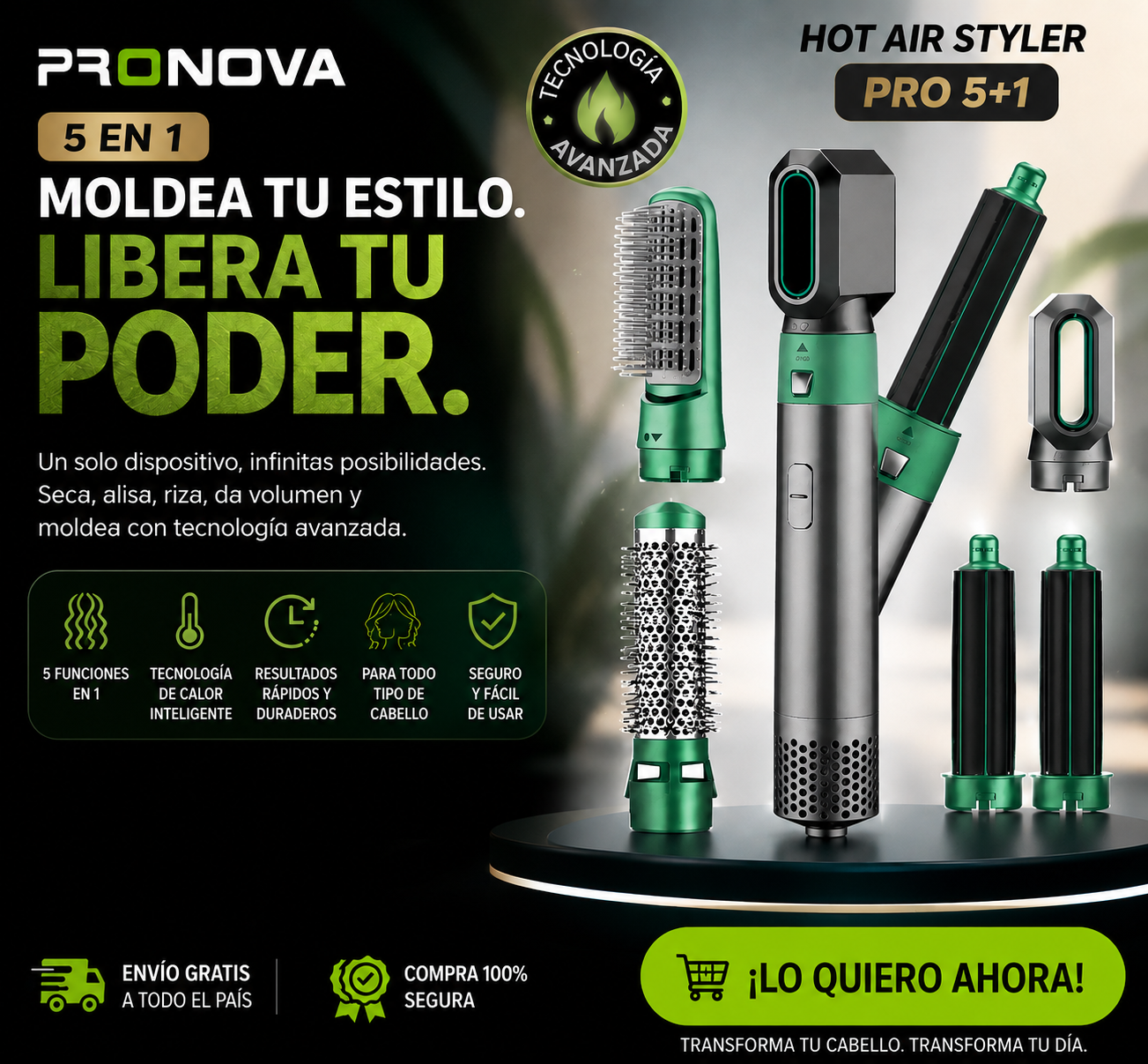 Cepillo Secador 5 En 1 Aguacate